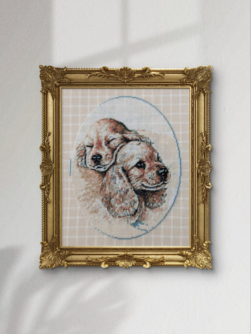 Cross-stitch Two dogs (oval)